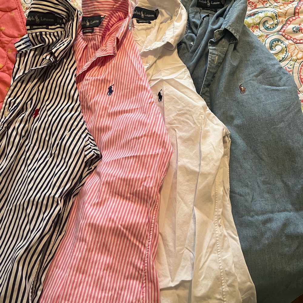 5 men’s Ralph Lauren shirts. Sz Med.  4 are Button down, 1 black polo. Quality